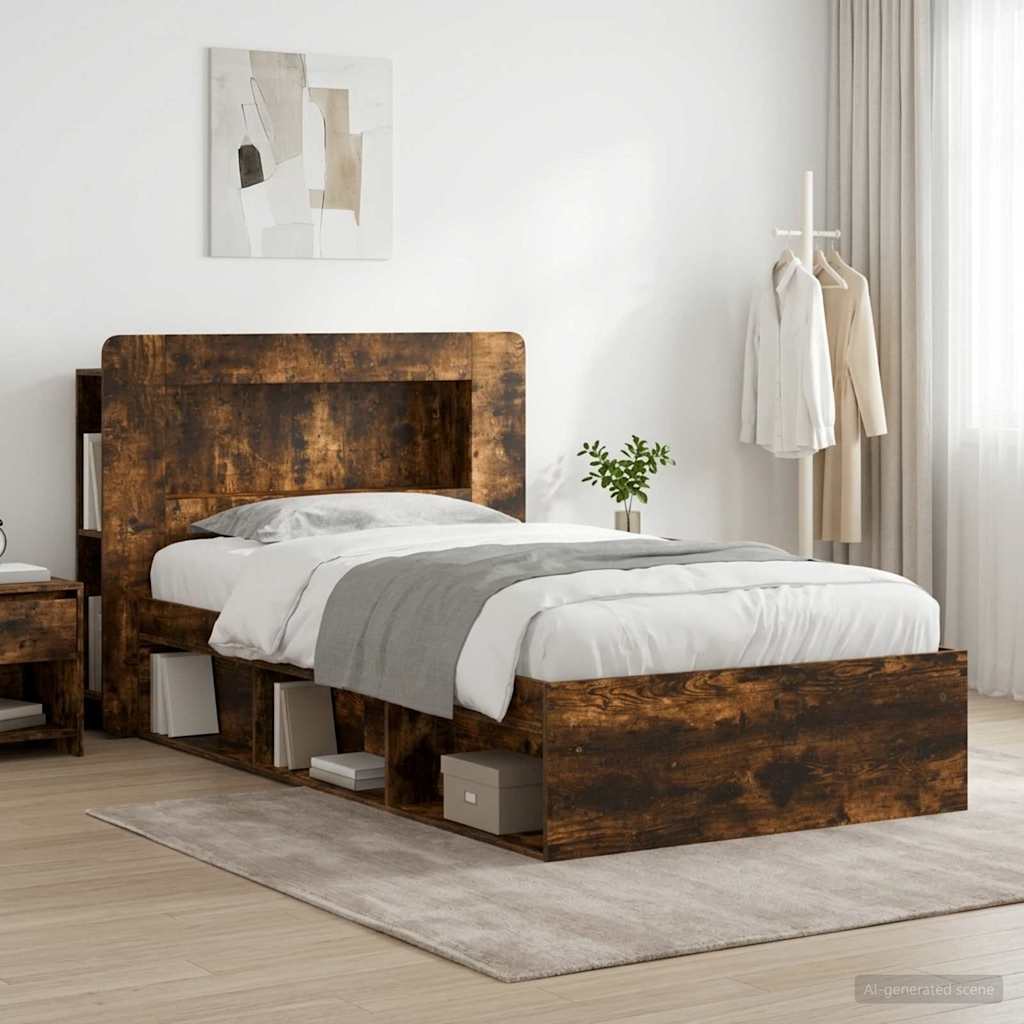 Bed Frame with Storage Smoked Oak 100 x 200 cm Engineered Wood