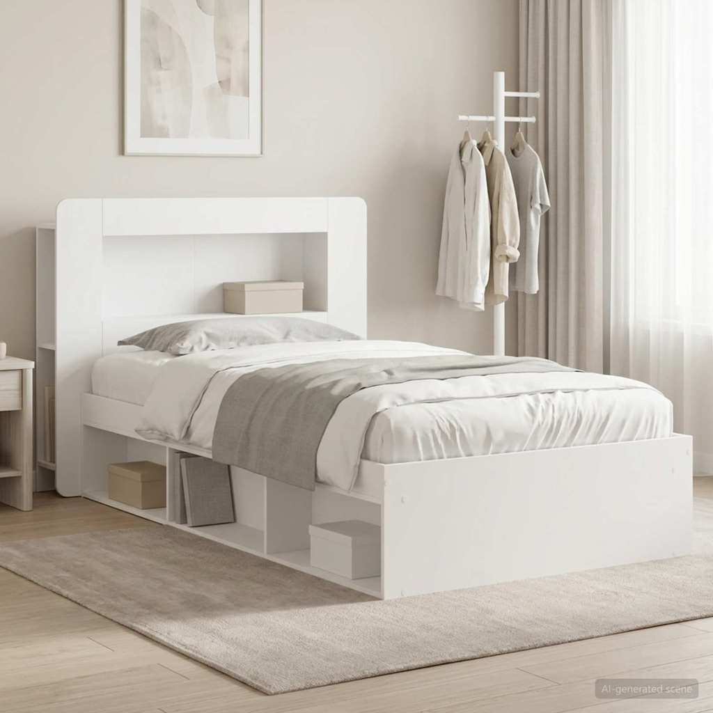 Bed Frame with Storage White 90 x 200 cm Engineered Wood