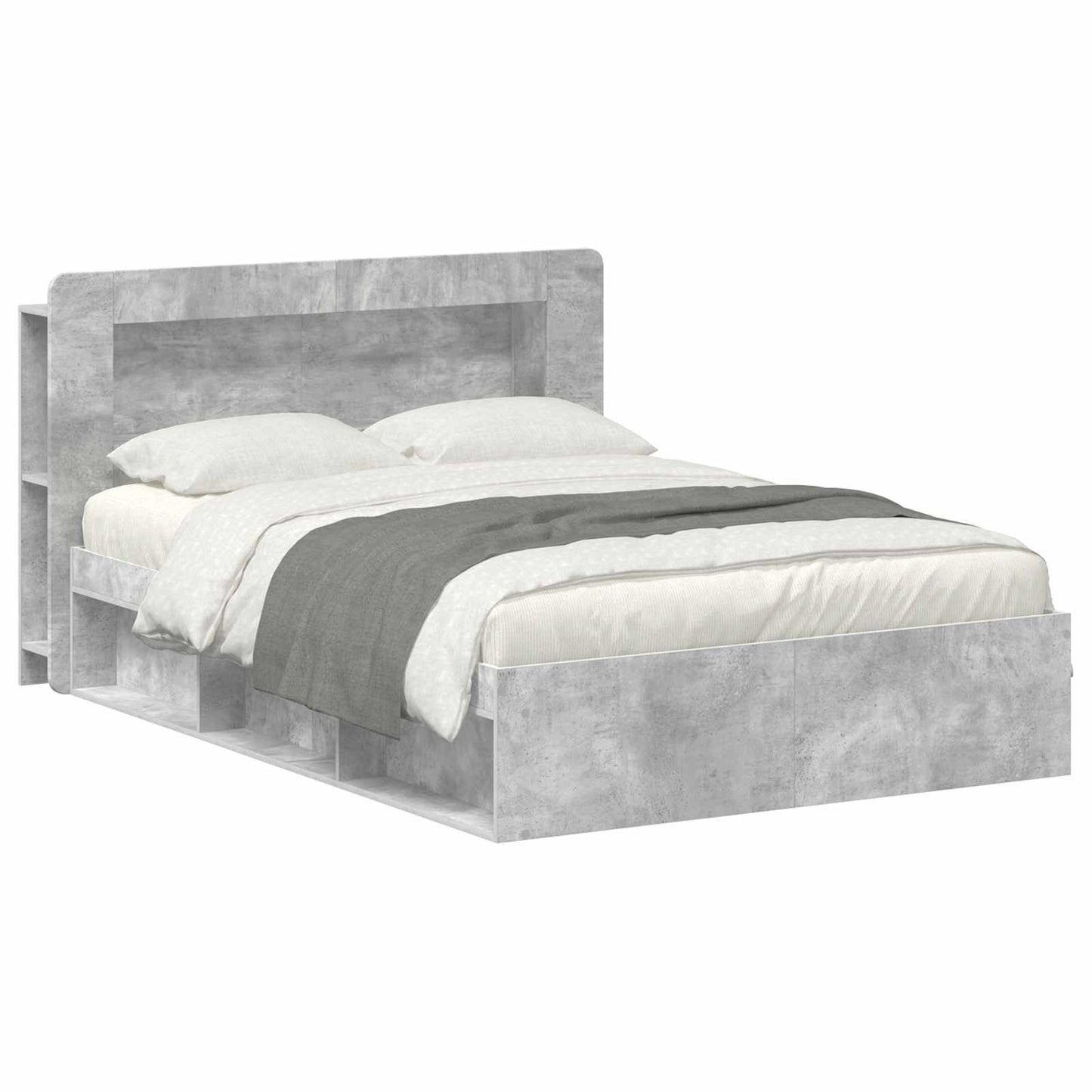 Bed Frame with Storage Concrete Grey 140 x 190 cm