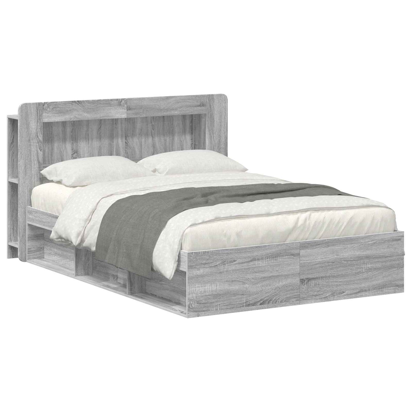 Bed Frame with Storage Grey Sonoma 140 x 190 cm Engineered Wood