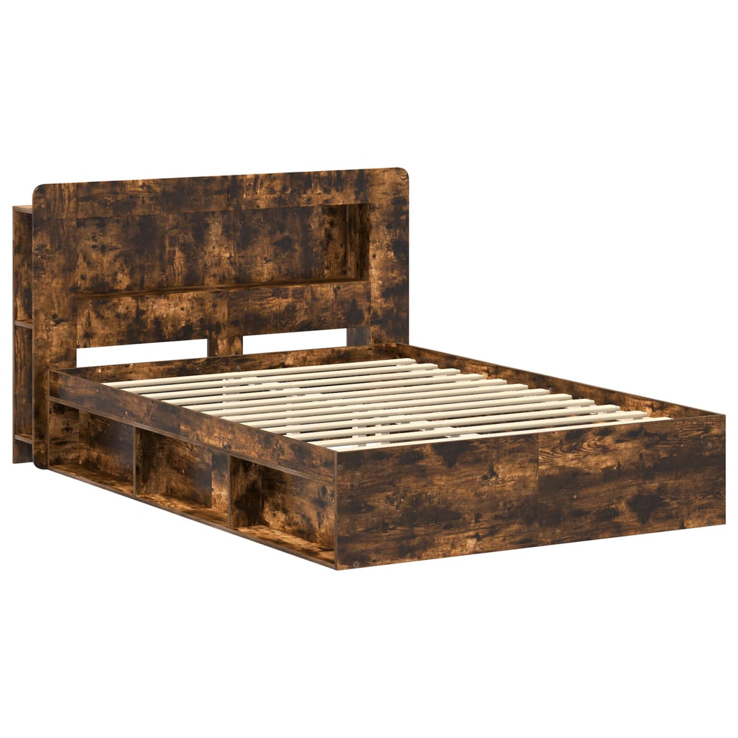 Bed Frame with Storage Smoked Oak 140 x 190 cm Engineered Wood
