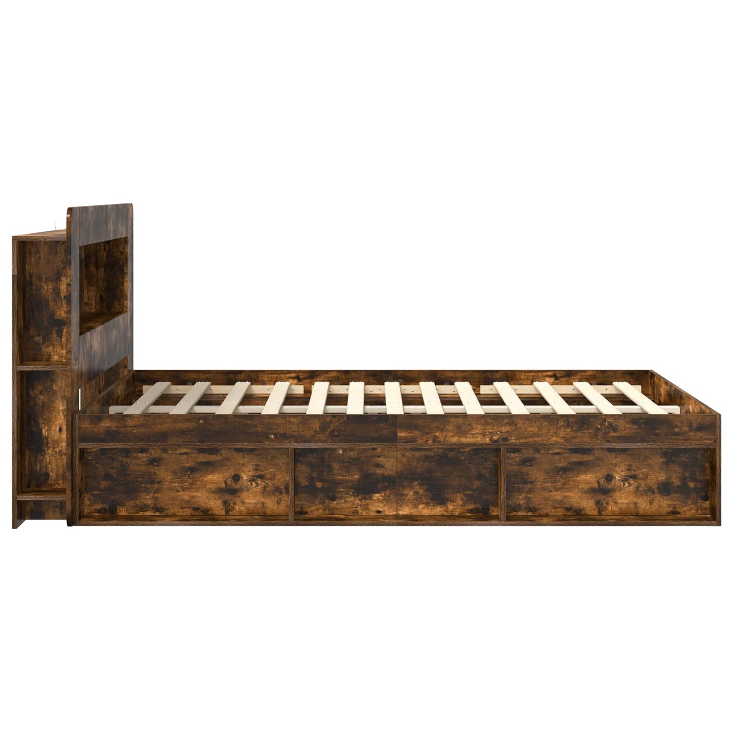 Bed Frame with Storage Smoked Oak 140 x 190 cm Engineered Wood