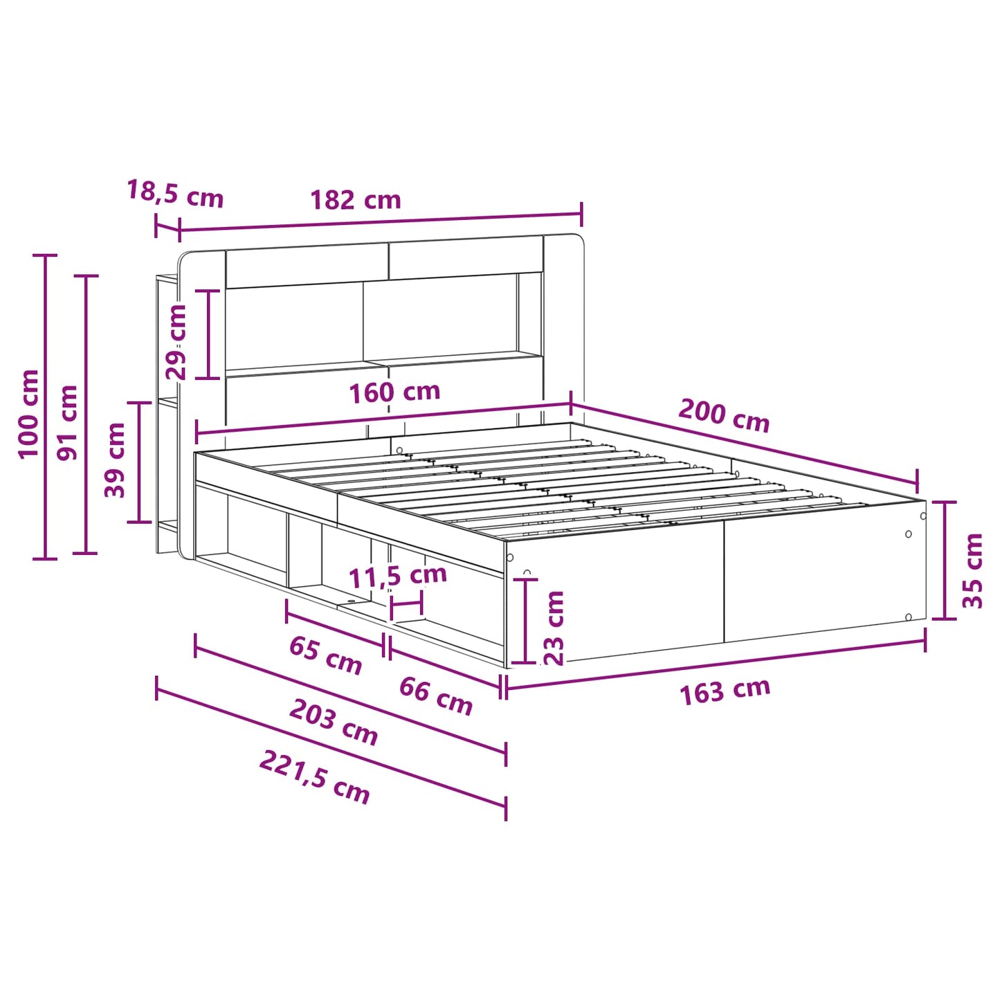 Bed Frame with Storage Grey Sonoma 160 x 200 cm Engineered Wood