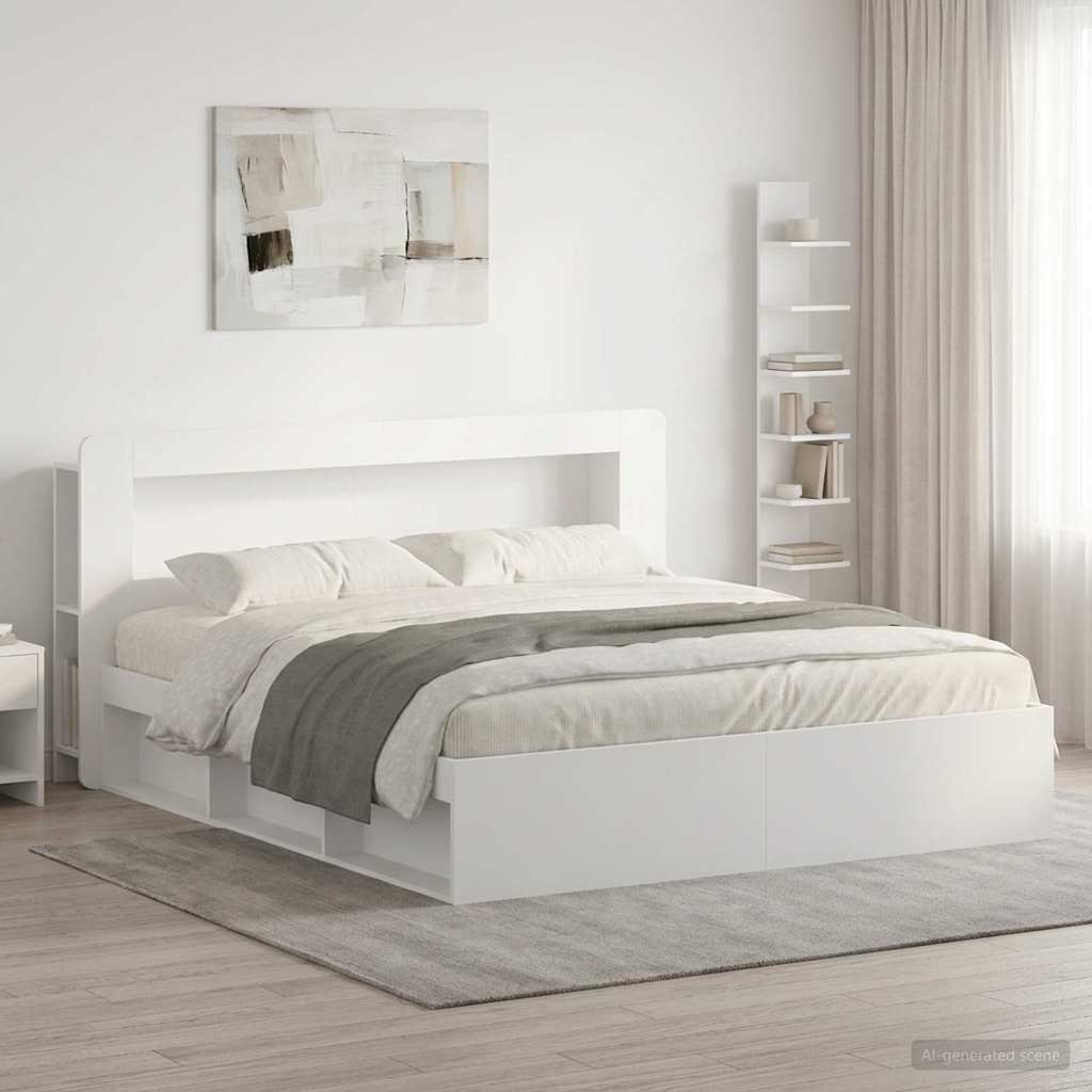 Bed Frame with Storage White 180 x 200 cm Engineered Wood