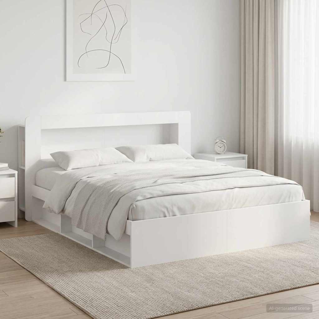 Bed Frame with Storage White 180 x 200 cm Engineered Wood