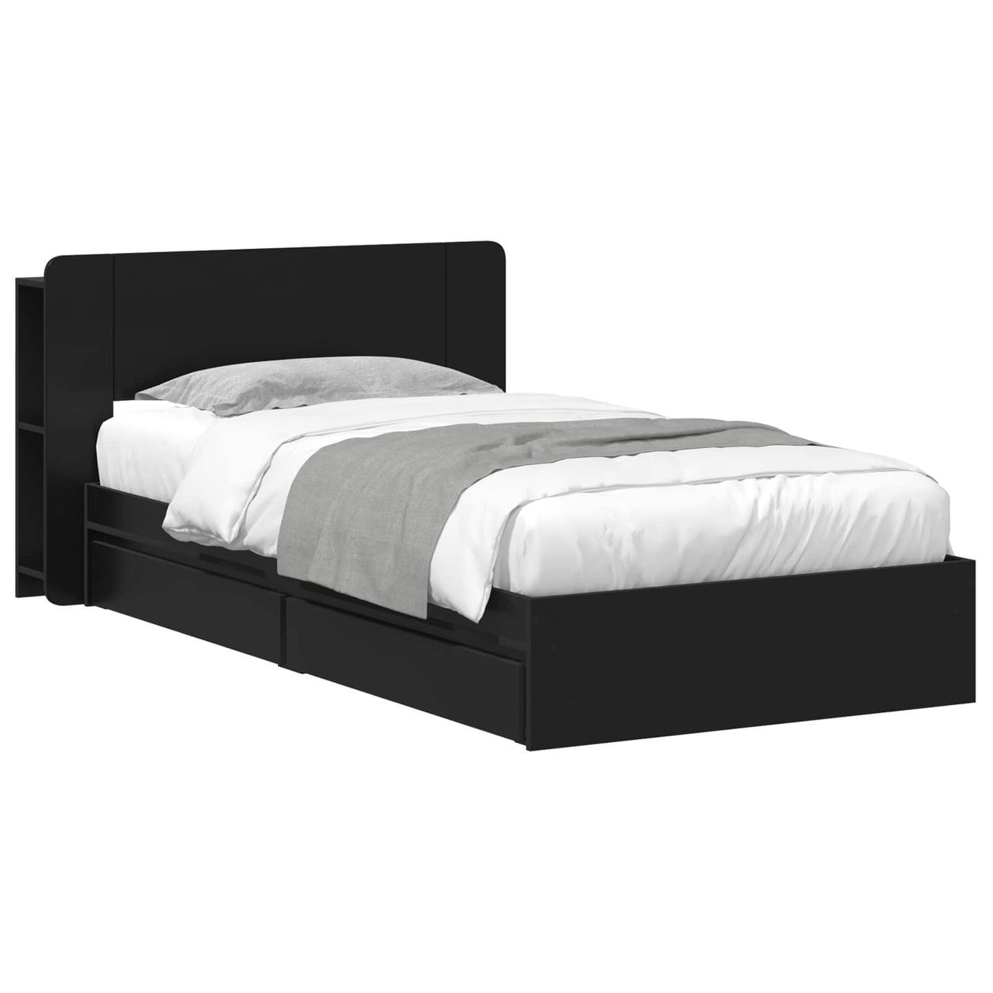 Bed Frame with Storage Black 75 x 190 cm Engineered Wood