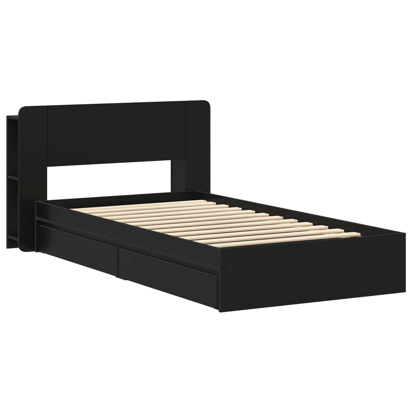 Bed Frame with Storage Black 75 x 190 cm Engineered Wood