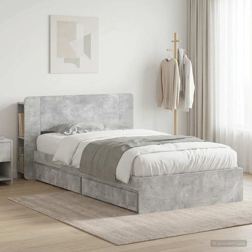 Bed Frame with Storage with Drawer Concrete Grey 75 x 190 cm