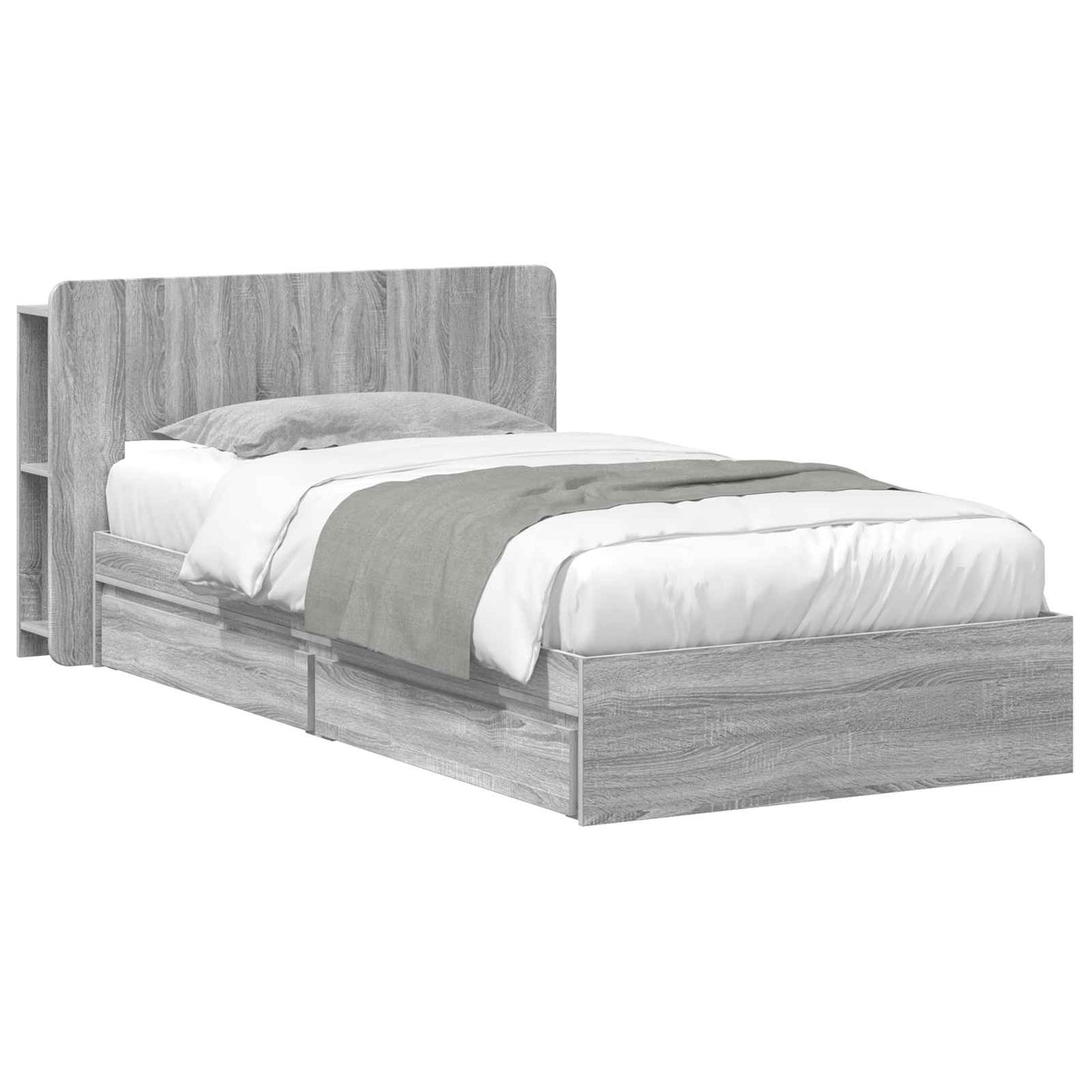 Bed Frame with Storage Grey Sonoma 75 x 190 cm Engineered Wood