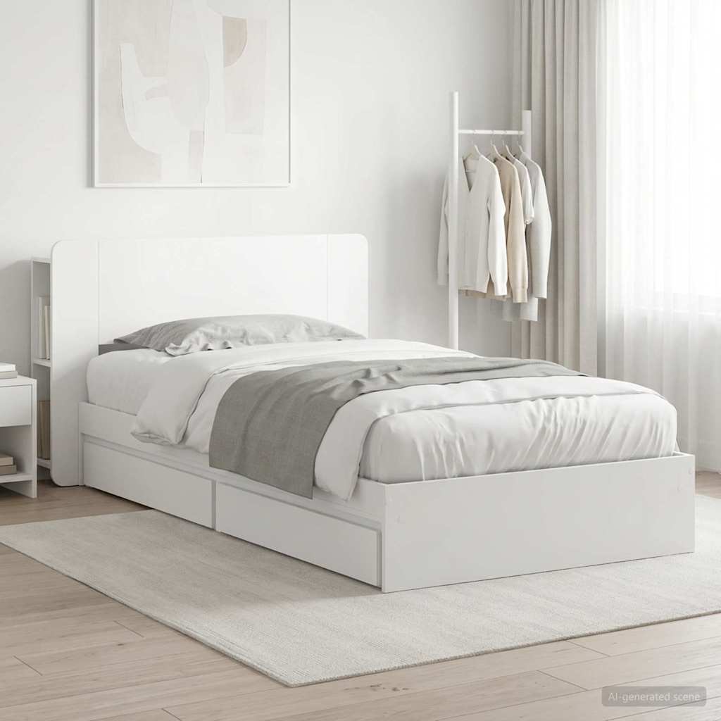Bed Frame with Storage White 75 x 190 cm Engineered Wood
