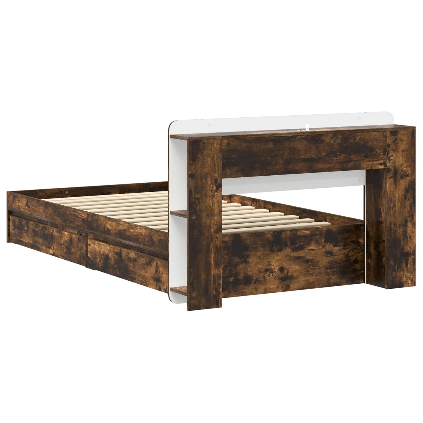 Bed Frame with Storage Smoked Oak 90 x 190 cm Engineered Wood
