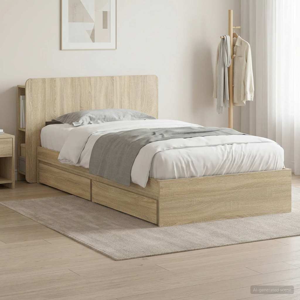 Bed Frame with Storage Sonoma Oak 90 x 190 cm Engineered Wood