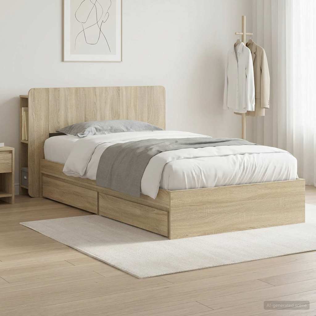 Bed Frame with Storage Sonoma Oak 100 x 200 cm Engineered Wood