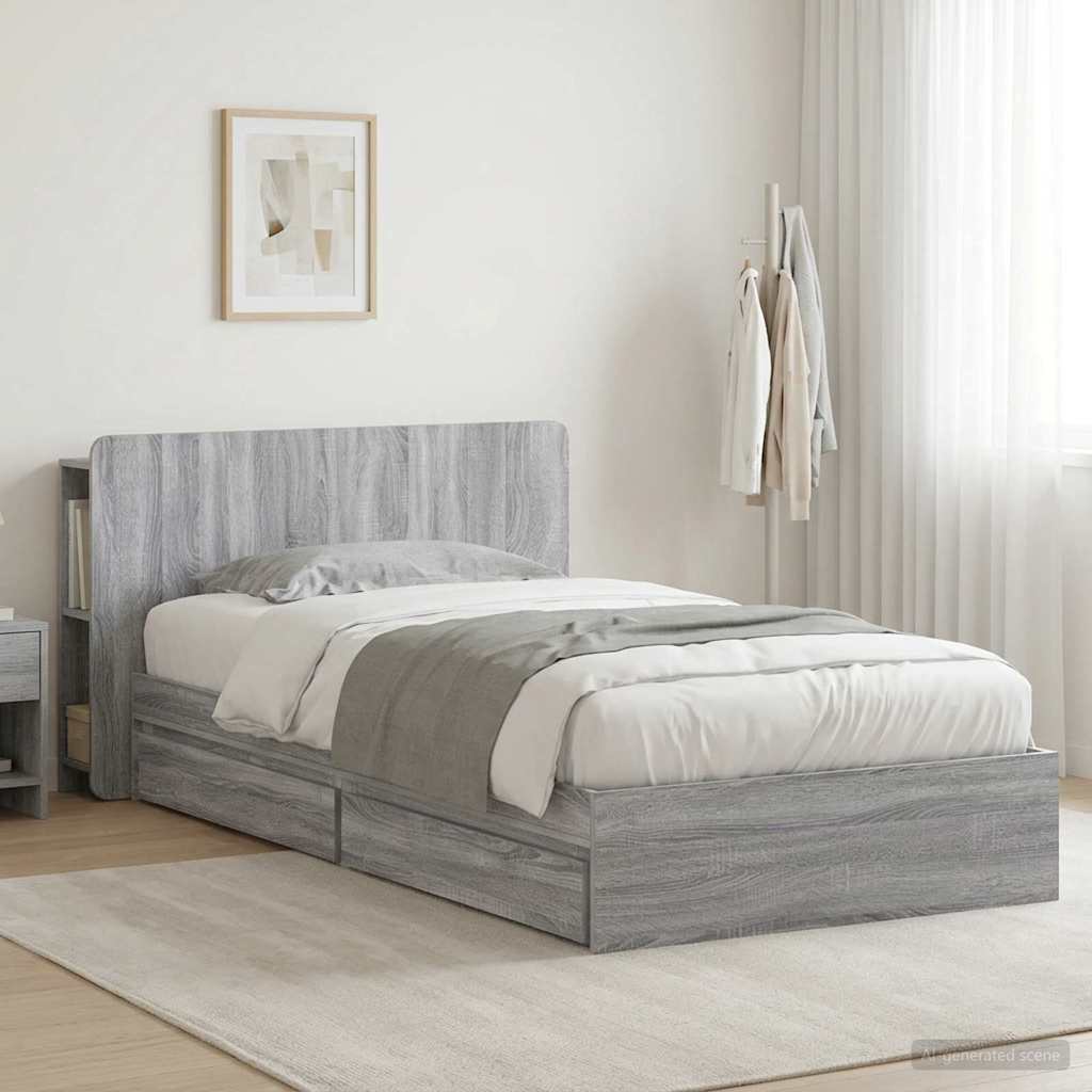Bed Frame with Storage Grey Sonoma 90 x 200 cm Engineered Wood