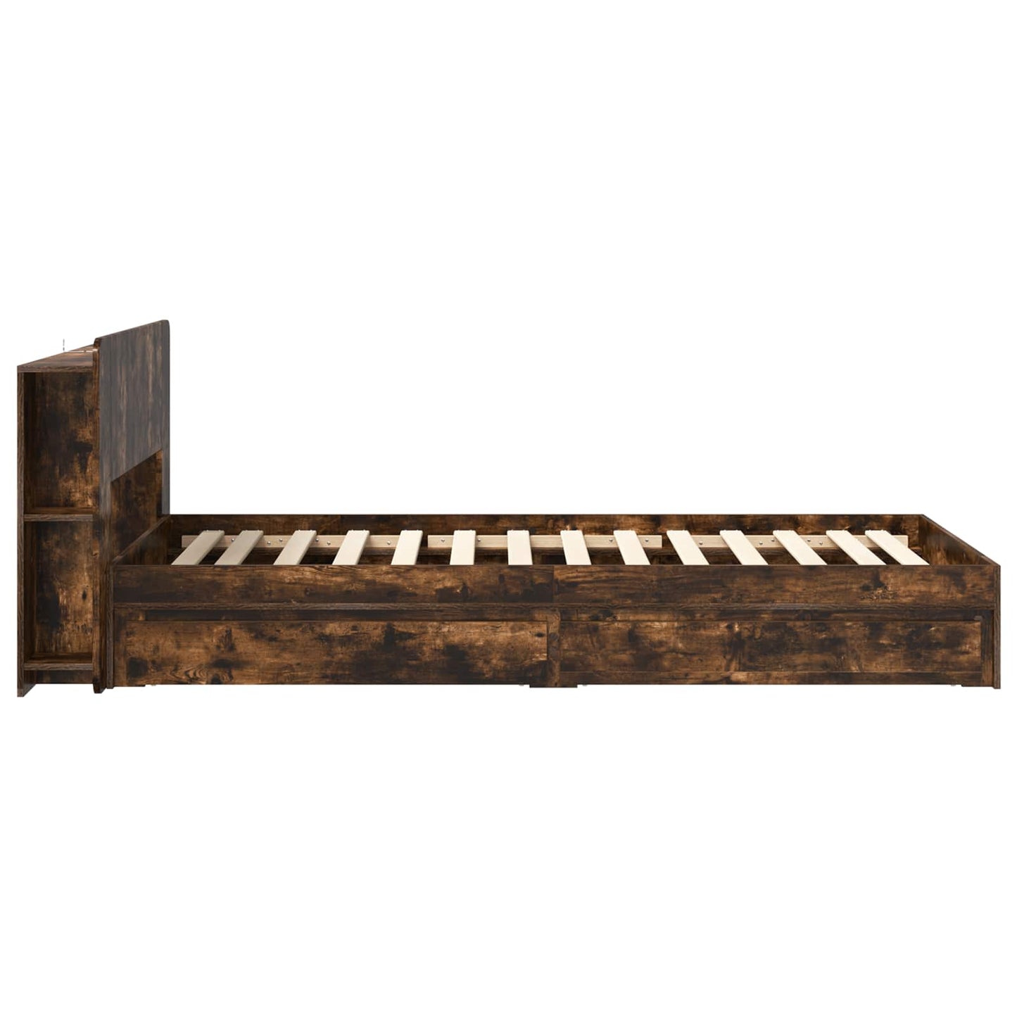Bed Frame with Storage Smoked Oak 90 x 200 cm Engineered Wood