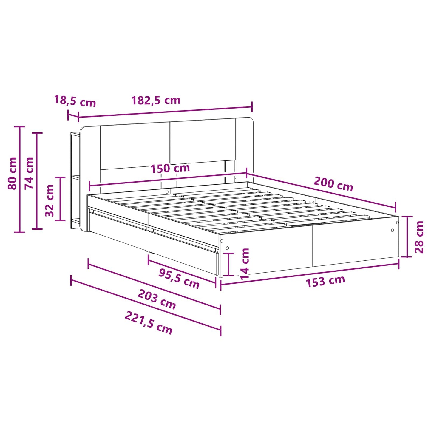 Bed Frame with Storage with Drawer Concrete Grey 150 x 200 cm