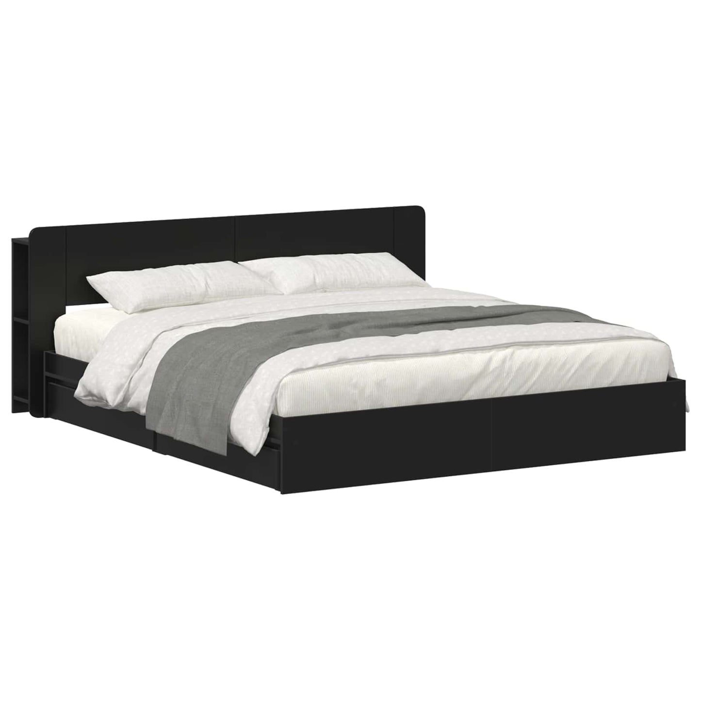 Bed Frame with Storage Black 200 x 200 cm Engineered Wood
