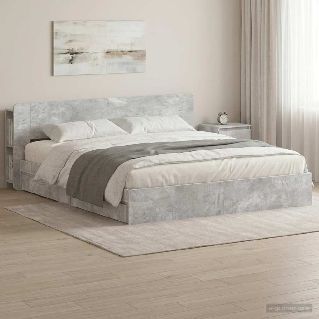 Bed Frame with Storage with Drawer Concrete Grey 200 x 200 cm