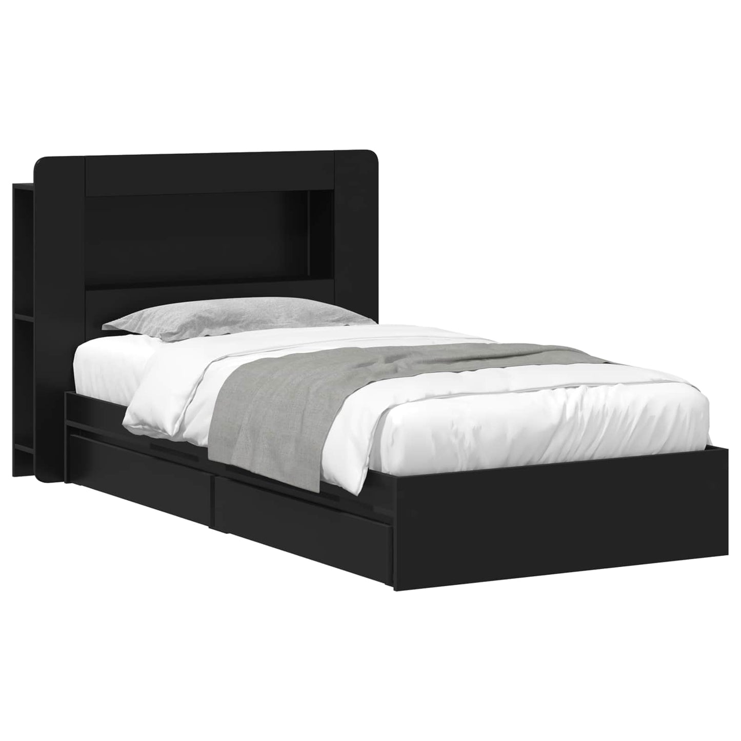 Bed Frame with Storage Black 75 x 190 cm Engineered Wood