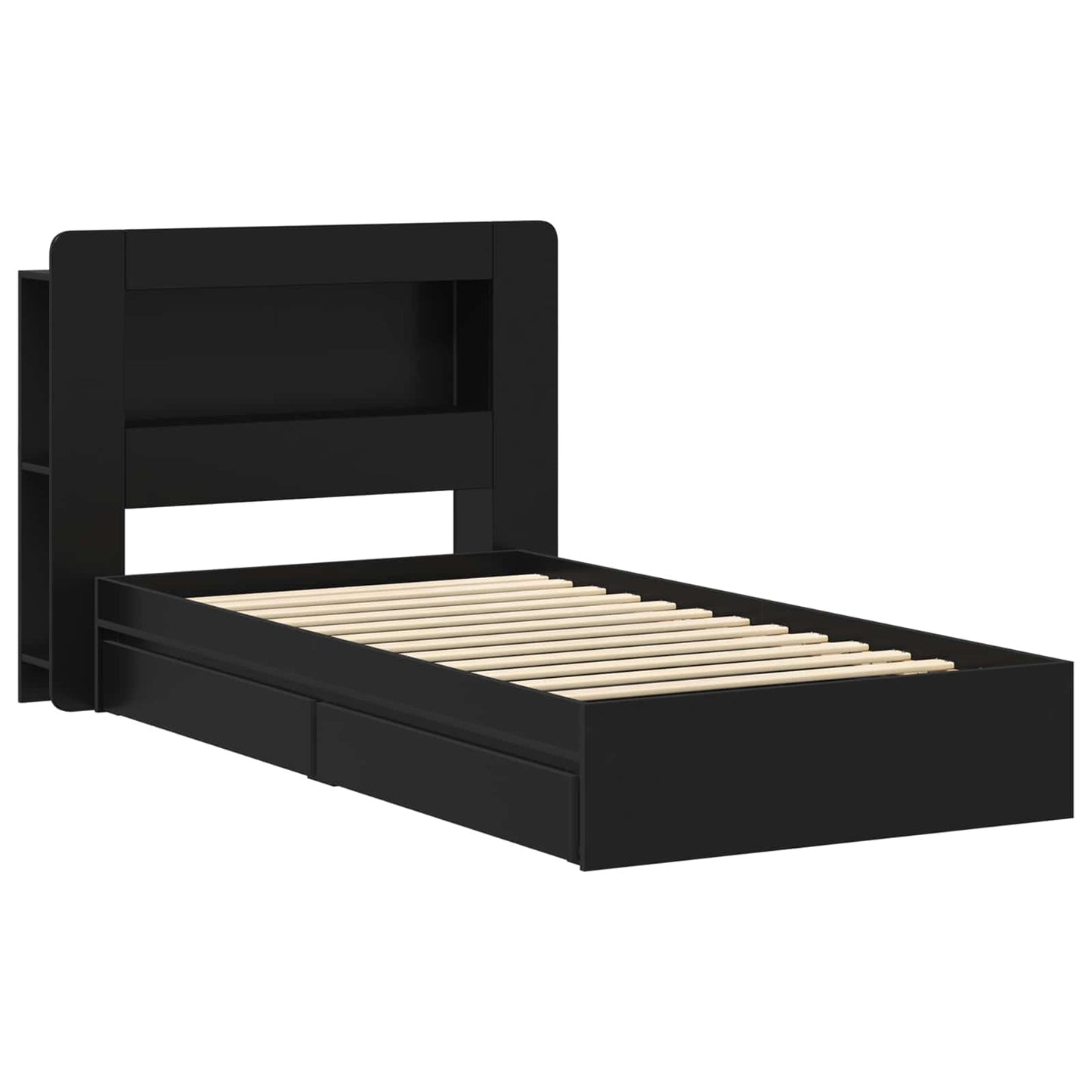 Bed Frame with Storage Black 75 x 190 cm Engineered Wood
