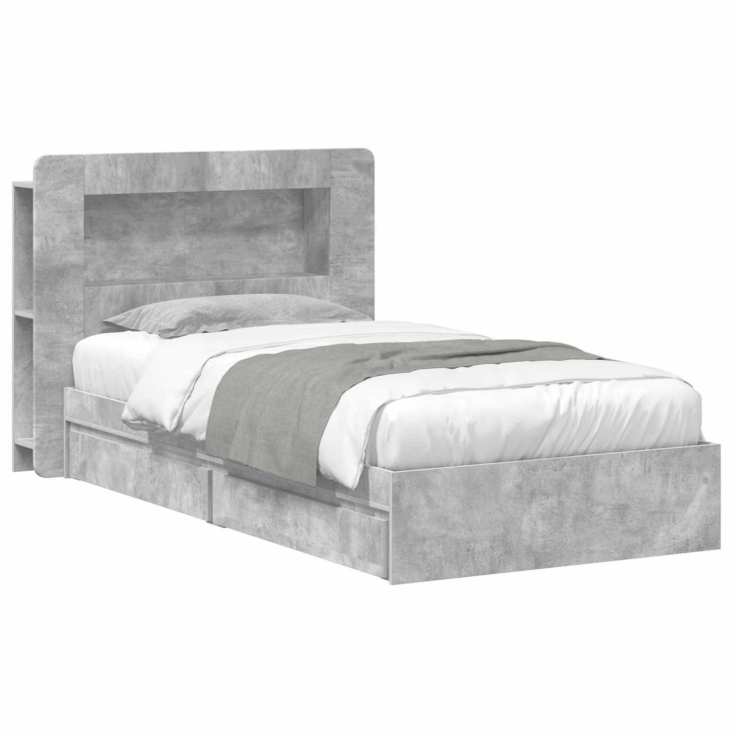 Bed Frame with Storage with Drawer Concrete Grey 75 x 190 cm