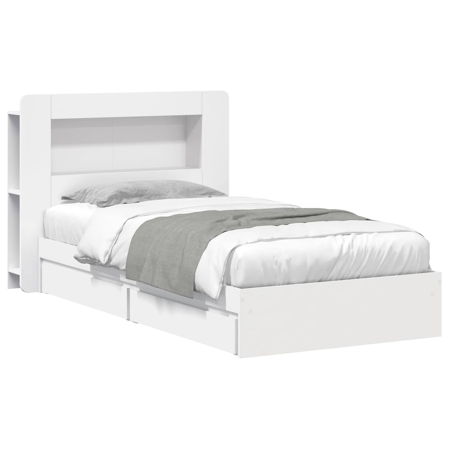 Bed Frame with Storage White 75 x 190 cm Engineered Wood