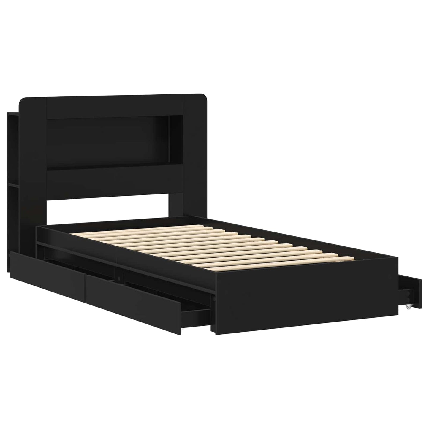 Bed Frame with Storage Black 90 x 190 cm Engineered Wood