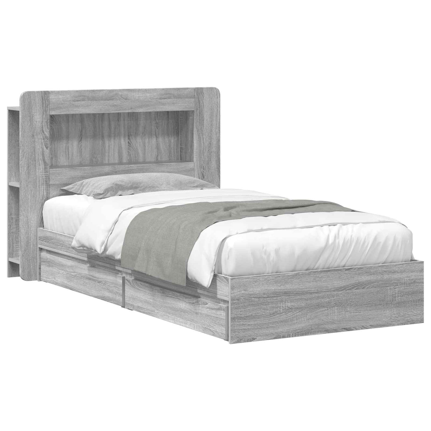 Bed Frame with Storage Grey Sonoma 90 x 190 cm Engineered Wood