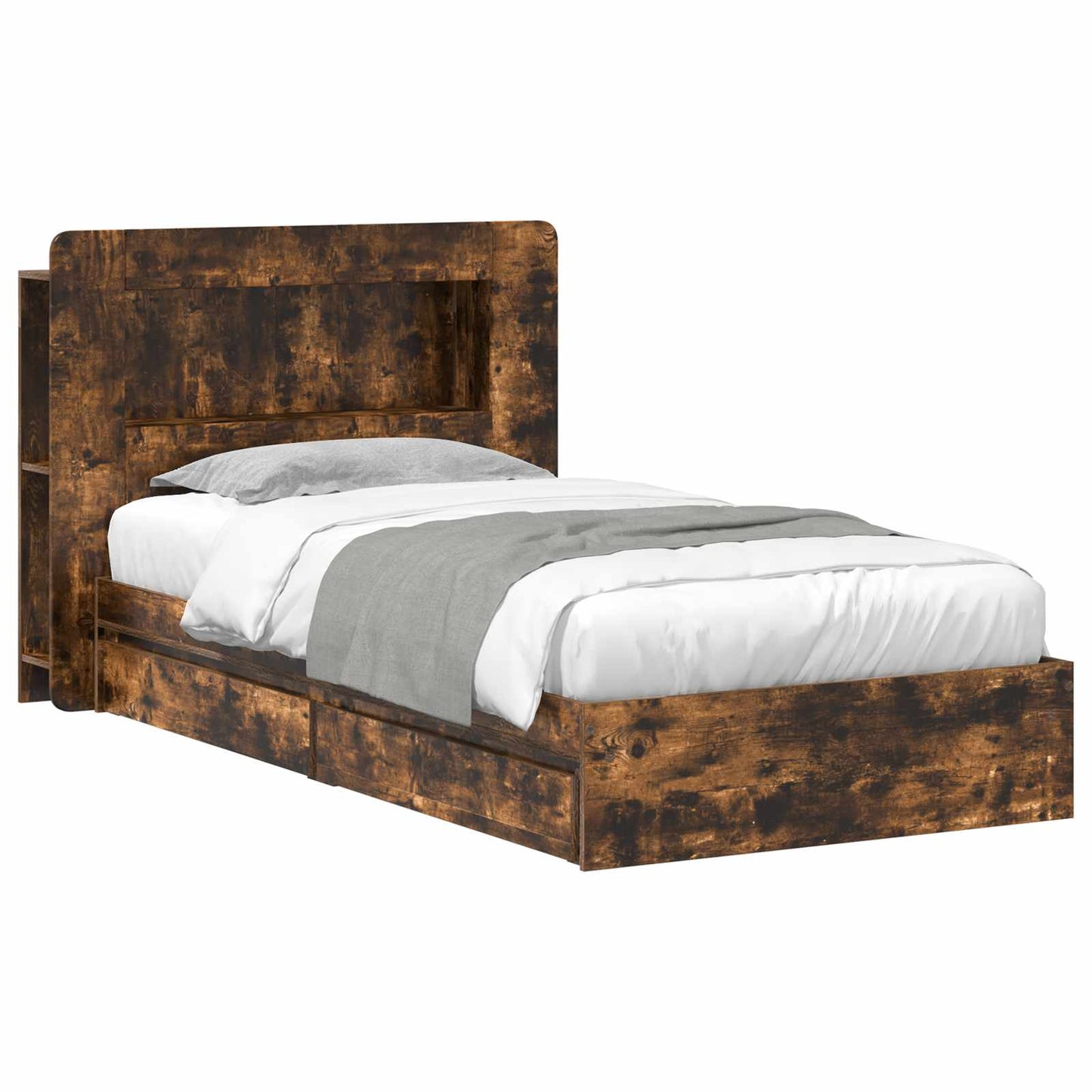 Bed Frame with Storage Smoked Oak 90 x 190 cm Engineered Wood