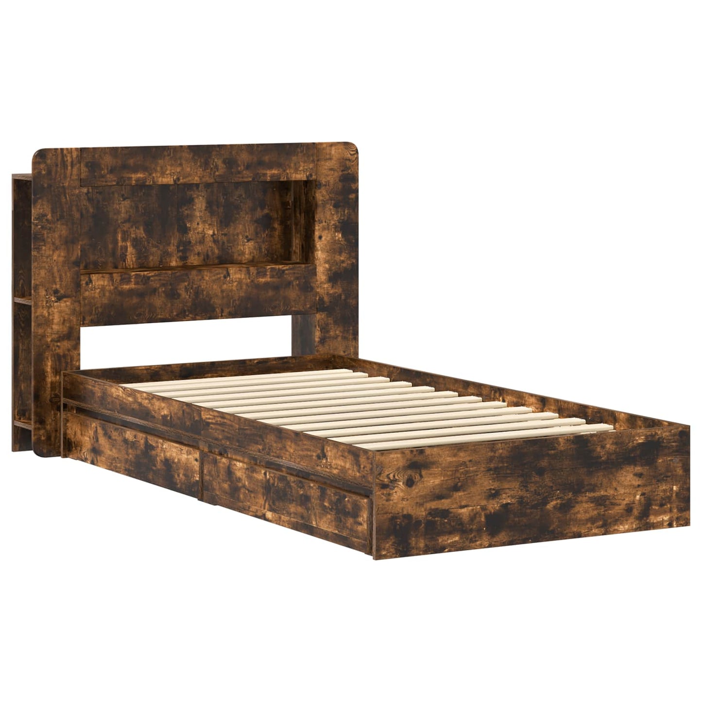Bed Frame with Storage Smoked Oak 90 x 190 cm Engineered Wood