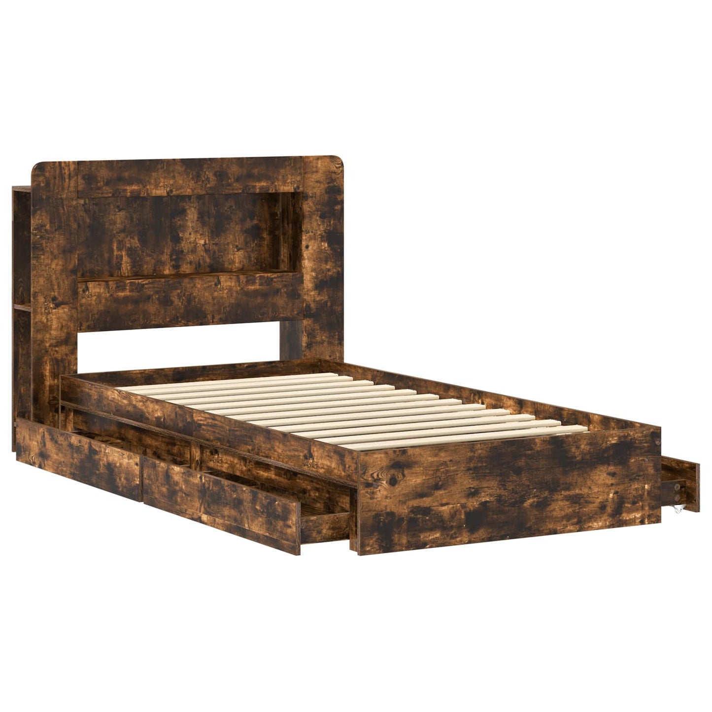 Bed Frame with Storage Smoked Oak 90 x 190 cm Engineered Wood