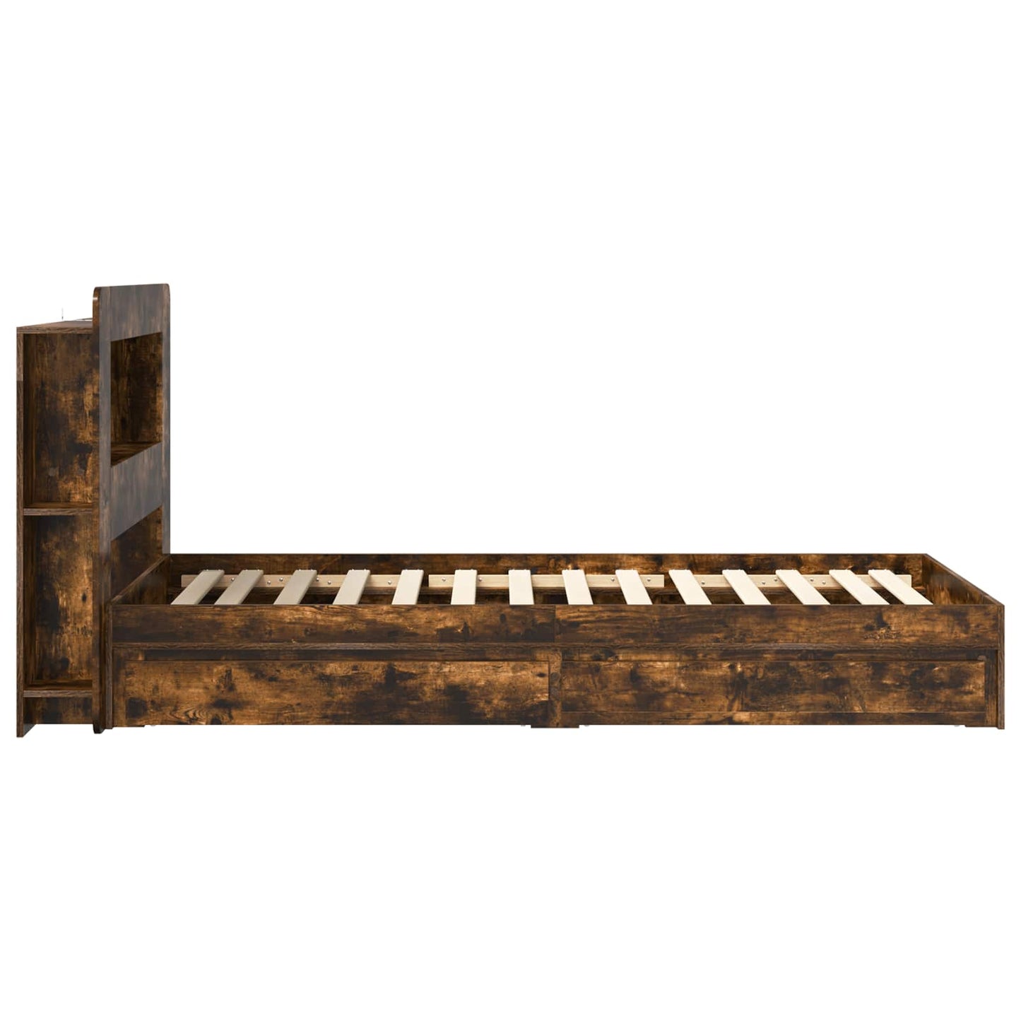Bed Frame with Storage Smoked Oak 90 x 190 cm Engineered Wood