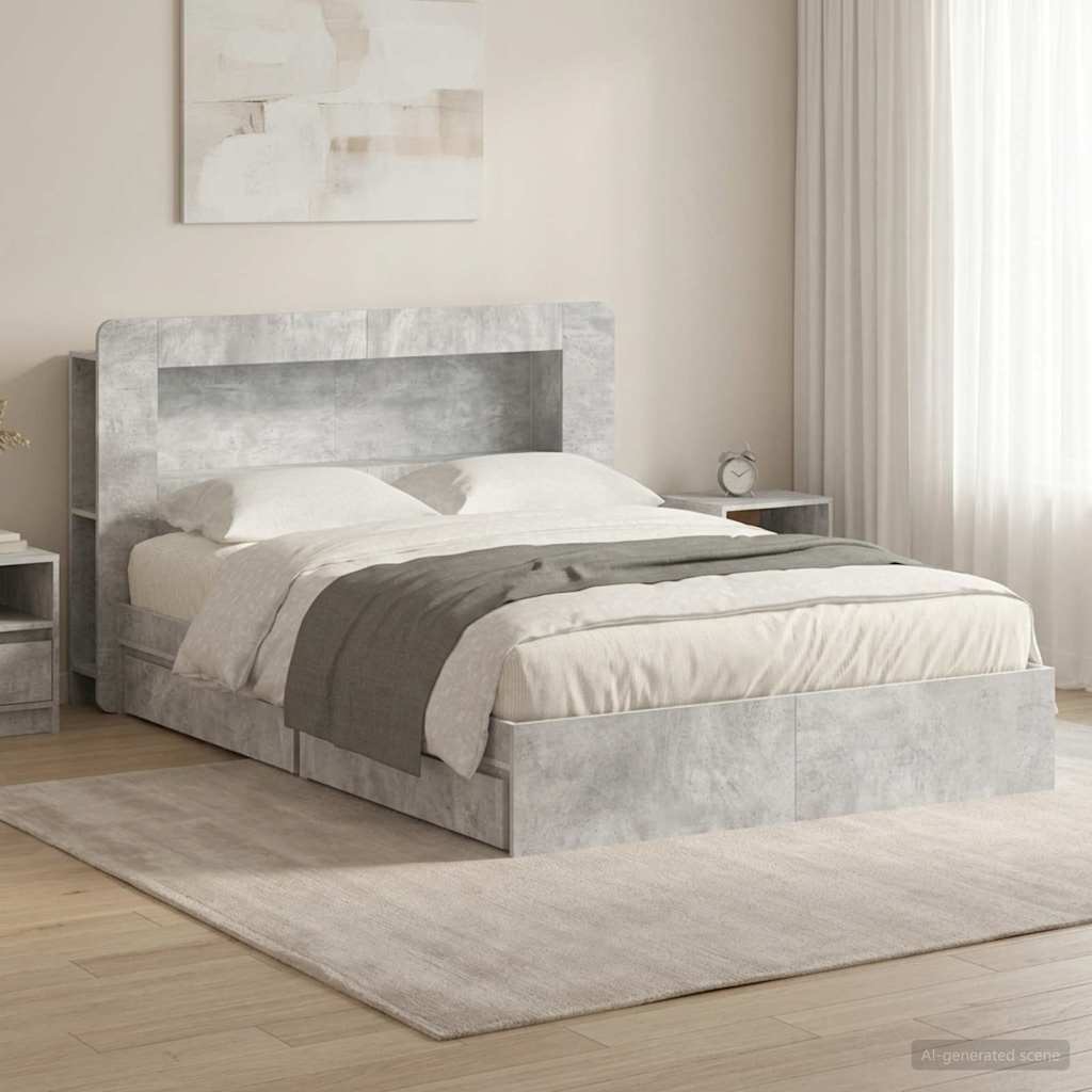 Bed Frame with Storage with Drawer Concrete Grey 135 x 190 cm