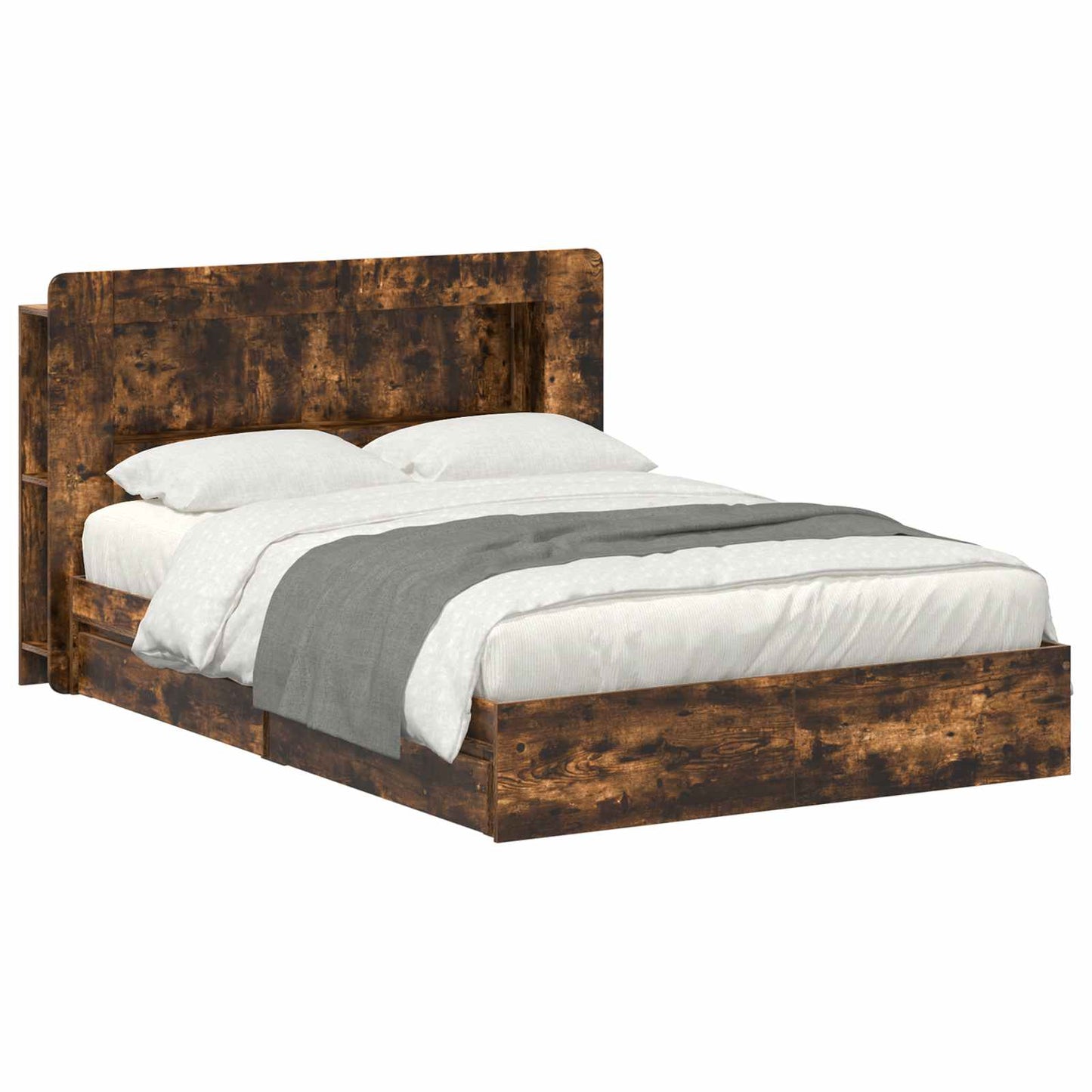 Bed Frame with Storage Smoked Oak 135 x 190 cm Engineered Wood