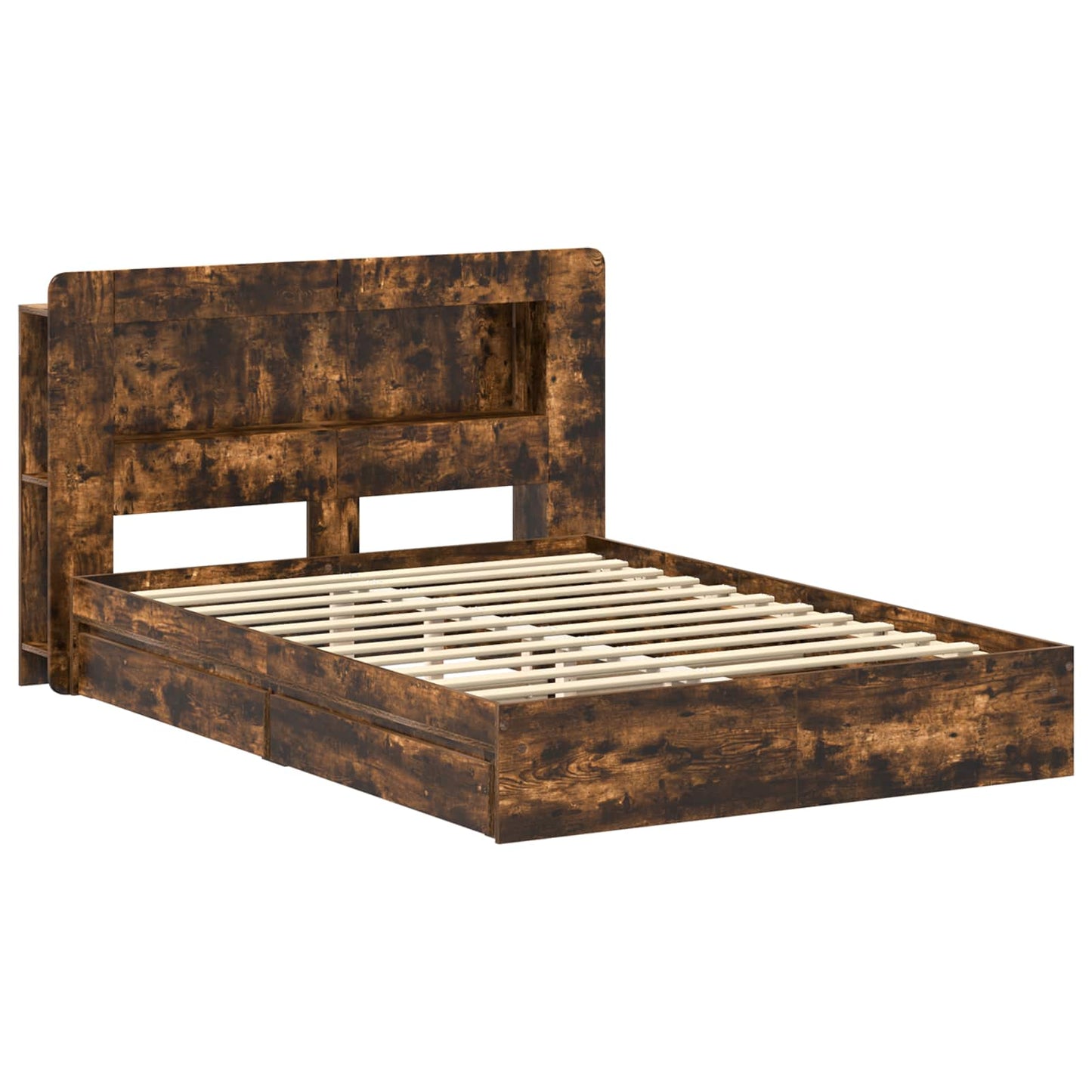 Bed Frame with Storage Smoked Oak 135 x 190 cm Engineered Wood