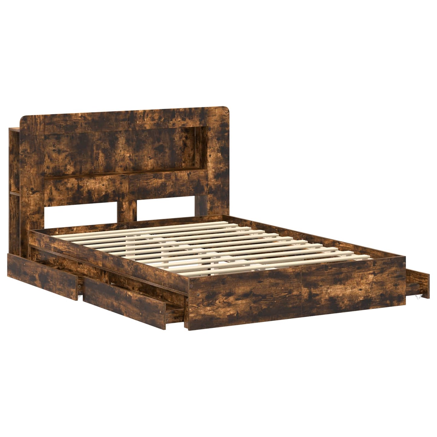 Bed Frame with Storage Smoked Oak 135 x 190 cm Engineered Wood