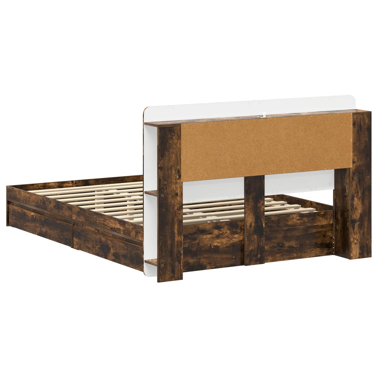 Bed Frame with Storage Smoked Oak 135 x 190 cm Engineered Wood