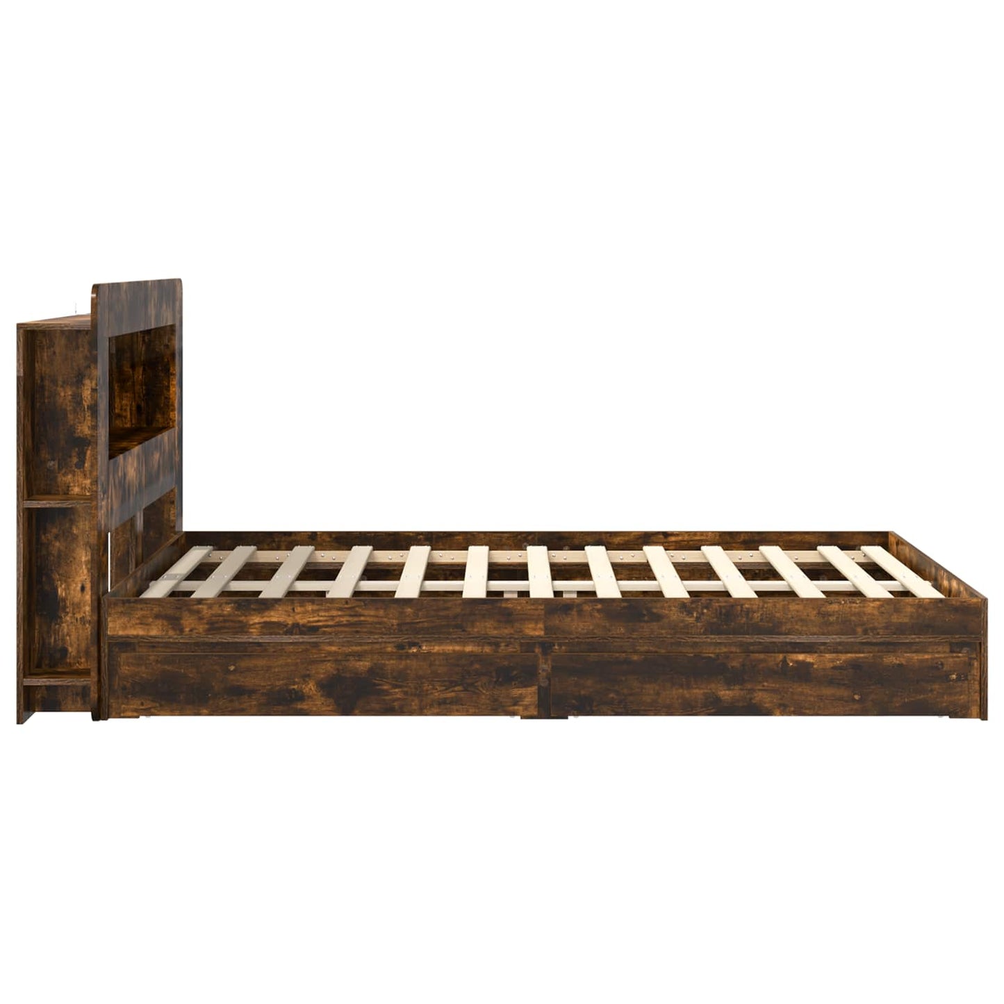 Bed Frame with Storage Smoked Oak 135 x 190 cm Engineered Wood