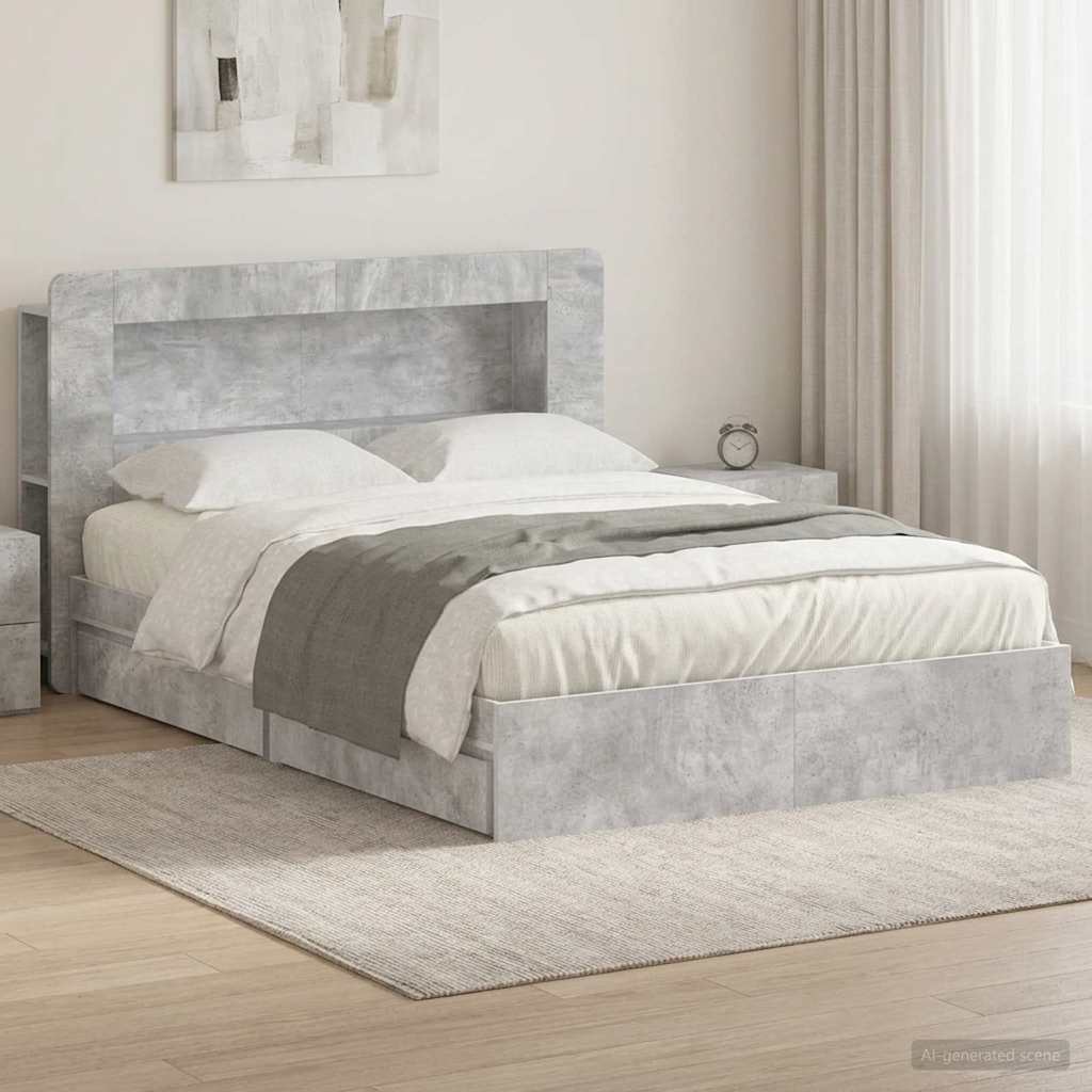 Bed Frame with Storage with Drawer Concrete Grey 150 x 200 cm