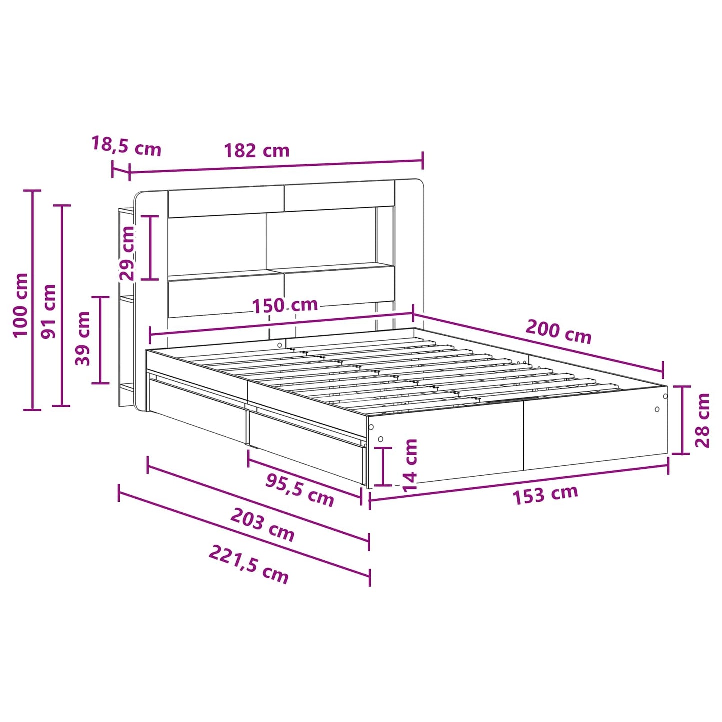 Bed Frame with Storage with Drawer Concrete Grey 150 x 200 cm