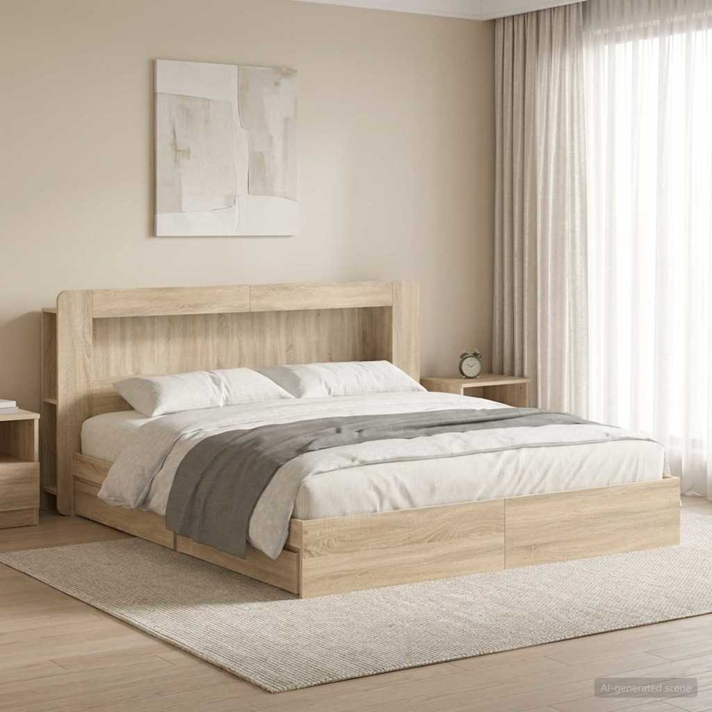Bed Frame with Storage Sonoma Oak 180 x 200 cm Engineered Wood