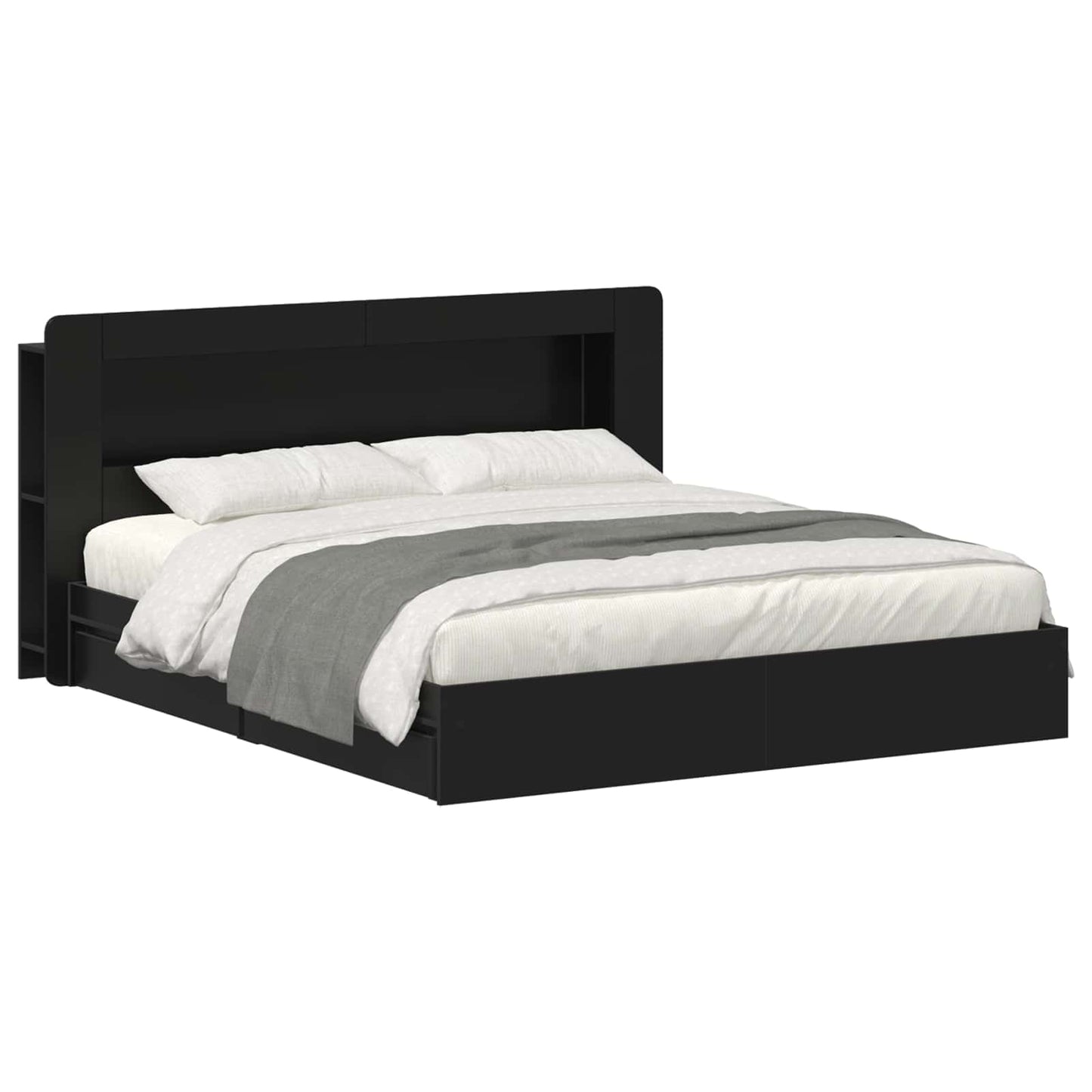 Bed Frame with Storage Black 200 x 200 cm Engineered Wood
