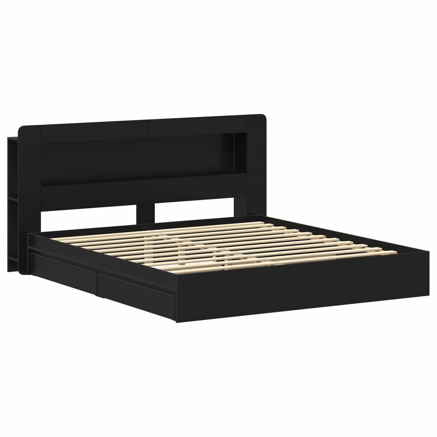 Bed Frame with Storage Black 200 x 200 cm Engineered Wood