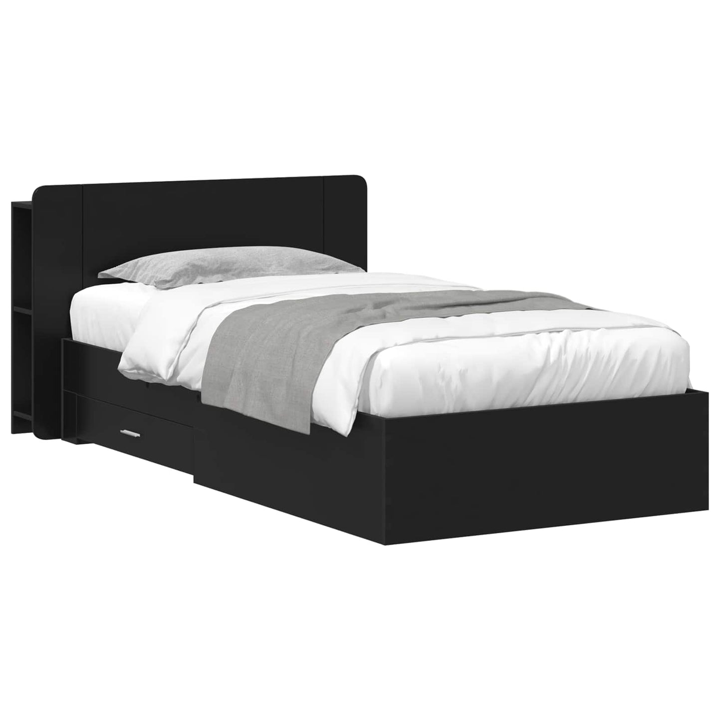 Bed Frame with Storage Black 75 x 190 cm Engineered Wood