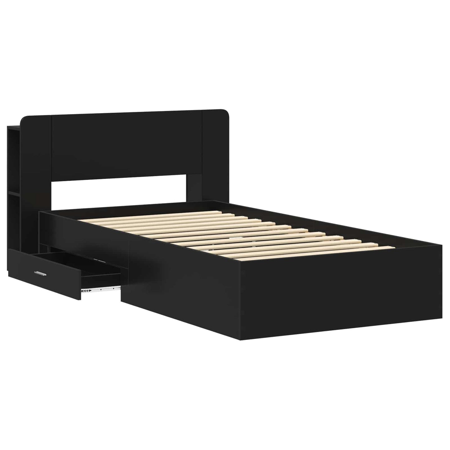 Bed Frame with Storage Black 75 x 190 cm Engineered Wood