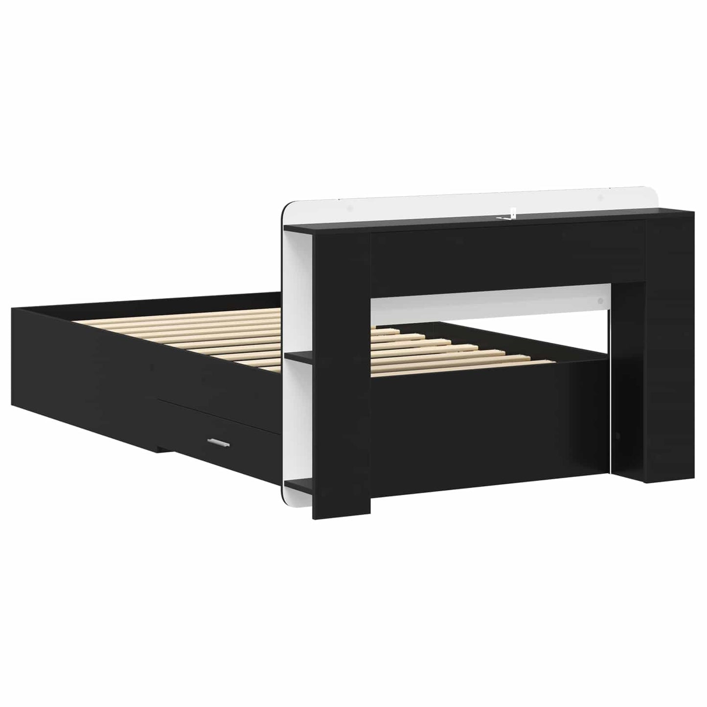 Bed Frame with Storage Black 75 x 190 cm Engineered Wood