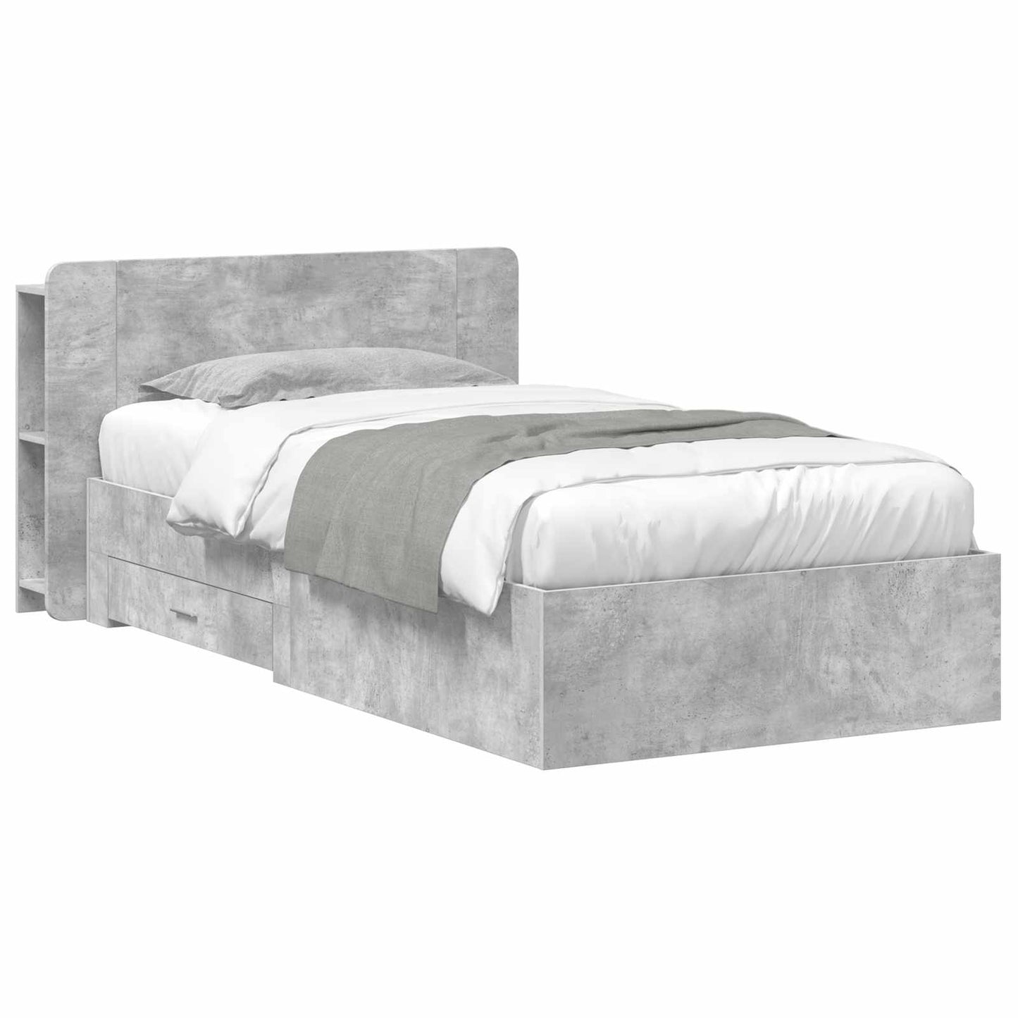 Bed Frame with Storage with Headboard Concrete Grey 75 x 190 cm