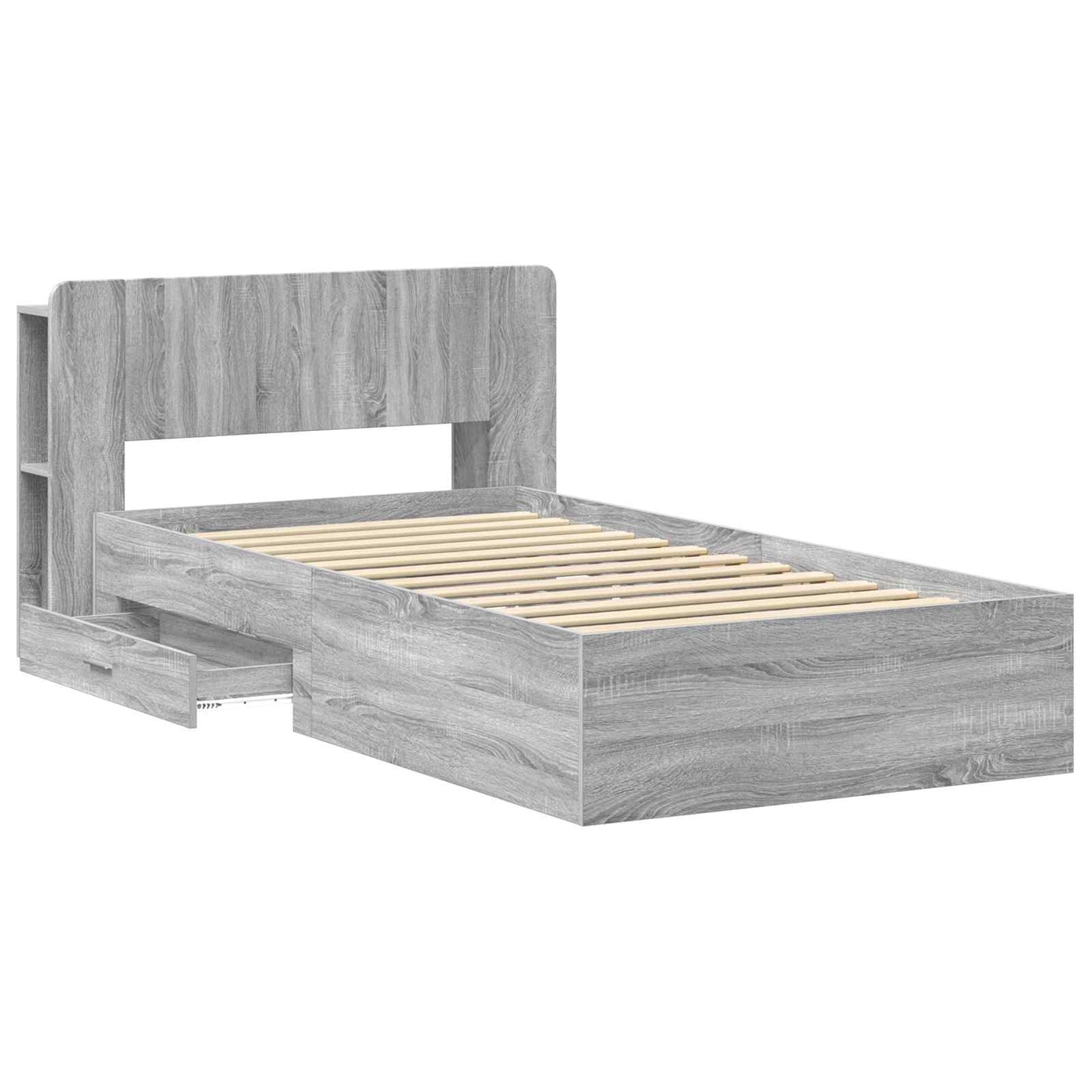 Bed Frame with Storage Grey Sonoma 75 x 190 cm Engineered Wood