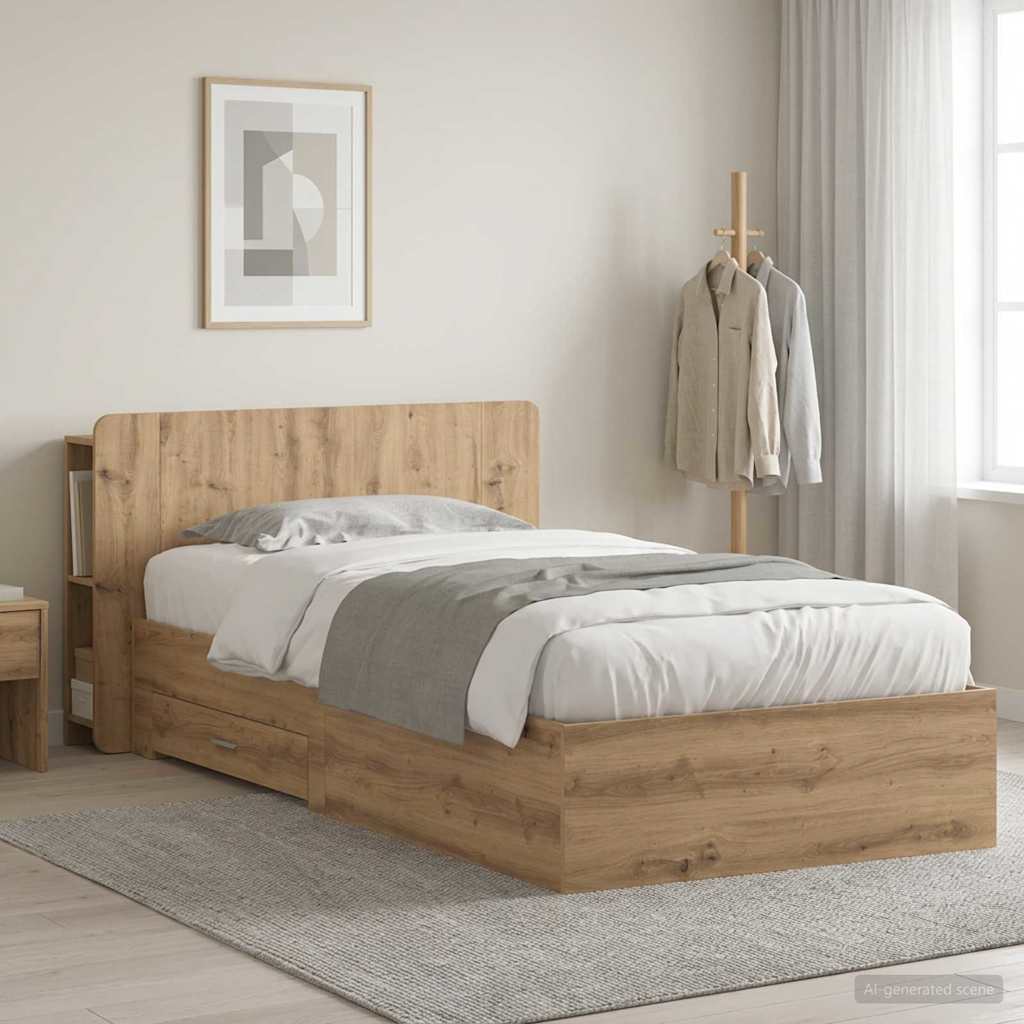Bed Frame with Storage Artisan Oak 90 x 190 cm Engineered Wood