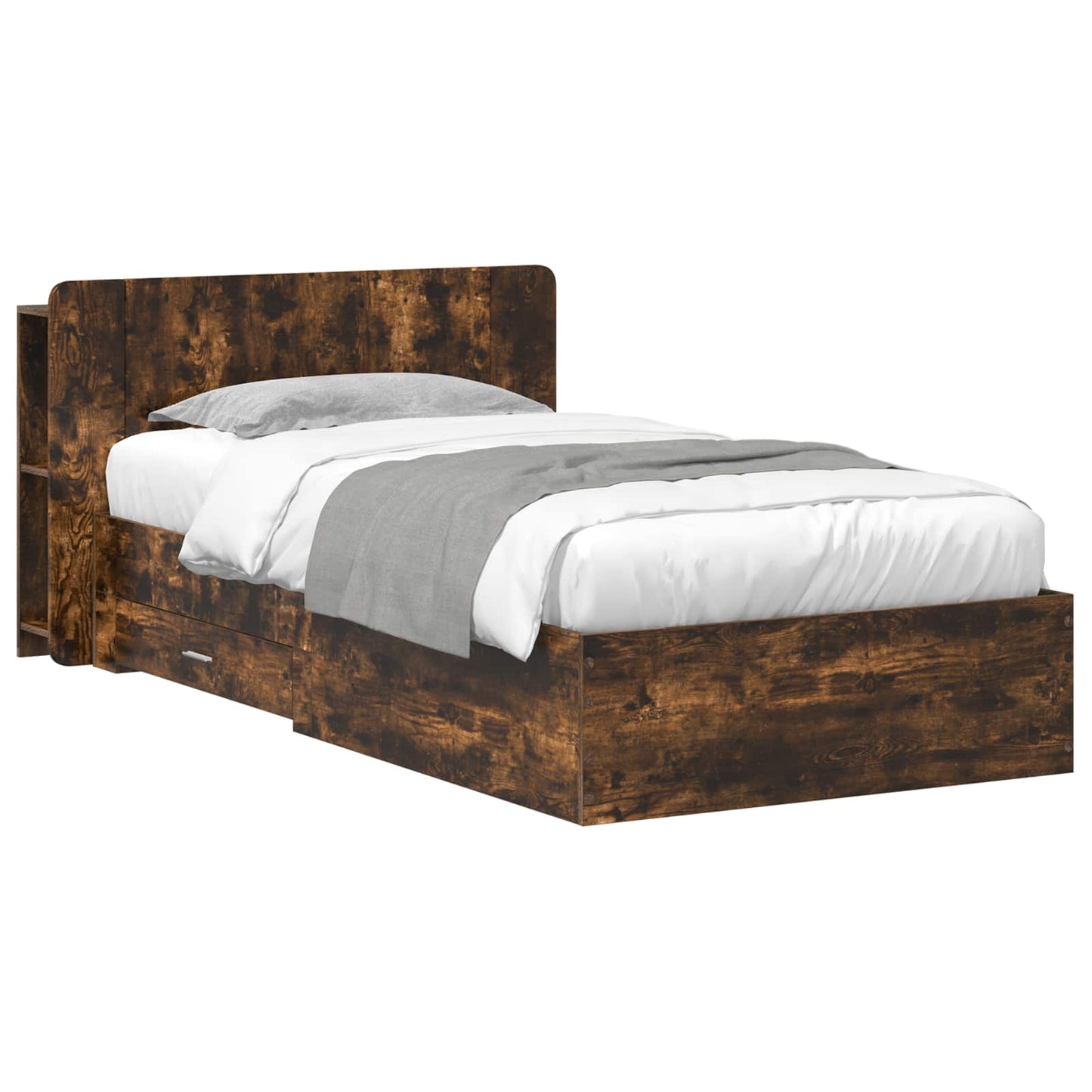 Bed Frame with Storage Smoked Oak 100 x 200 cm Engineered Wood